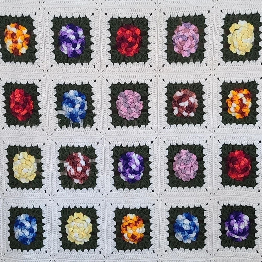 Granny Square Floral Handmade Homemade Afghan Throw Blanket